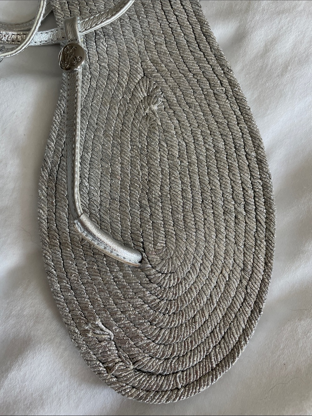 NEW!!! Ralph Lauren Metallic Silver Rope-Style T-Strap Sandals - Picture 6 of 9